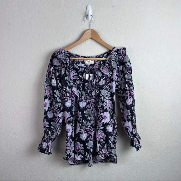 NWT Mille Resort May Top in Tropical Night XS Purple Floral Women’s Blouse - Picture 5 of 13
